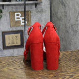 Sun Stone Block Heel Platform Sandals with Ankle Strap 10018613300 Red Micro 10M