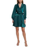 Vince Camuto Satin Shawl-Collar Fit & Flare Dress VC2M3970 Hunter Green 16