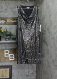 Calvin Klein Womens Sequin Embellished Velvet Shift Dress Black / Silver 14