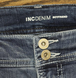 INC International Concepts Boyfriend Rolled 2-Button Denim Jeans Blue Wash 14W