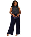 Adrianna Papell Size Beaded Sleeveless Wide Leg Jumpsuit Light Navy Blue 16W