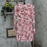 Namyang Ruched Front Long Sleeve Babydoll Dress Red Floral See Measurements