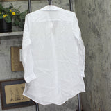 INC International Concepts Tab Long Sleeve Collared Tunic Blouse Bright White M