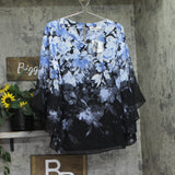 Kasper Cascading Floral Ruffle Blouse 10924639 Black Blue Multi 2X