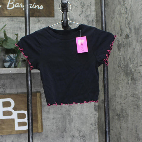 With Jules Big Girls Lettuce-Edge T-Shirt Black / Fuschia L (12/14)