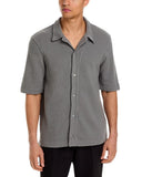 Officine Generale Regular Fit Button Up Camp Cuban Textured Shirt Iron Gray L