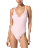 Michael Michael Kors Voyage Stripe V-Neck One Piece Swimsuit Rosewater Pink 8