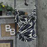 Anne Cole Chic Draped Front Underwire Swim Top Palm Chic Black White 36C/38B