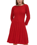 Jessica Howard Womens Cable-Knit Fit Flare Sweater Dress JH3M4915 Flare Red XL