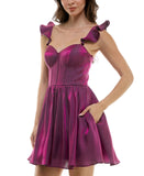 B. Darlin Juniors Corset Flutter Sleeve Fit Flare Dress K43AU17 Berry 0