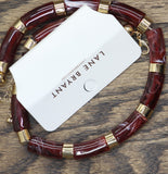 Lane Bryant Barrel Bead Marble Stone Chunky Collar Necklace Red / Gold 18" + 3"