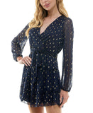 City Studios Juniors Foil-Print Jersey Fit Mini Dress Navy Blue / Gold M