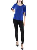 Sam And Jess Womens Solid Tie Sleeve Pullover Top TS3013565Q Goddess Blue XS