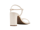 Anne Klein Beata Square Toe Dress Sandals Block Heel Bone Crinkle Off White 9M