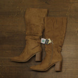 Universal Thread Ruched Faux Suede Boots with Block Heel and Zip Tan Brown 9.5M
