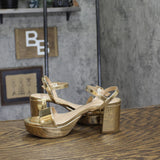 Bandolino Pennie Platform Block Heel Sandals BNPENNIE3 Platino Gold 6M