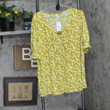 Ny Collection Plus Size Top with Short Balloon Sleeves Yellow Black Floral 3X