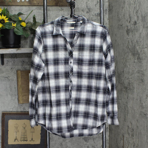 Weatherproof Vintage Womens Long-Sleeve Plaid Flannel Shirt Black Plaid L