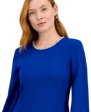 Tahari ASL Womens Rhinestone Trim Shift Dress DAM625-T4 Cobalt Blue 4