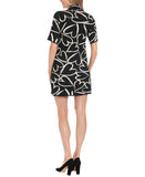 London Times Mockneck Short Sleeve Mini Sweater Dress Black / White Hearts M