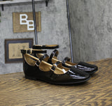 Sun + Stone Womens Cecillee Triple Strap Mary Jane Flats Black Patent 8M