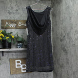 DKNY Womens Petite Sleeveless Cowl-Back Dress XD4IP44A Black / Silver 10P