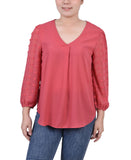 Ny Collection Blouse with 3/4 Jacquard Chiffon Sleeves Holly Berry Pink PM