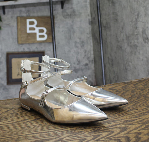 INC International Concepts Womens Valan Triple-Strapped Flats Silver Gray 9M