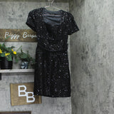 Donna Karan Petite Square-Neck Sequinned Button Down Belted Dress Black 8P