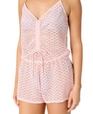 Salt + Cove Juniors Medallion Crochet Romper Cover-up Pink Blush Pink S