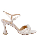 Jewel Badgley Mischka Satin Fanny Pearl Stiletto Heel Sandals Champagne Brown 9M