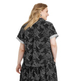 Universal Thread Womens Short Sleeve Collared Button-Down Shirt Black Floral XXL