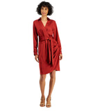 Tahari ASL Womens Collared Long-Sleeve Wrap Dress DEM401-T4 Brick Red Orange 4
