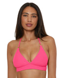 Becca Womens Modern Edge Textured Rib Halter Bikini Top 543857 Pink Glo M