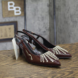 A New Day Serafina Rhinestone Strap-Back Heels 94661780 Burgundy Red 6M