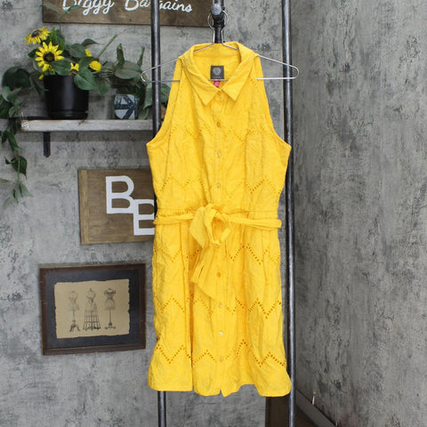 Vince Camuto Womens Belted Eyelet Woven Midi Dress VC2-3835 Yellow 8