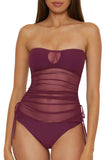 Becca Womens Muse Mixed-Media Bandeau Tankini Swim Top 733557 Aubergine Purple L