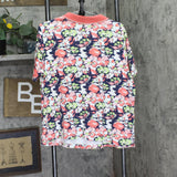 Lands' End Vintage Floral Polo Shirt Short Sleeve Pink Multi 16W-18W