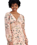 Tinsel Juniors V-Neck Scallop Lace-Trim Floral print Midi Dress Pink Multi M