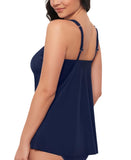 Swim Solutions Womens Midnight Princess High-Low Tankini Top Swim Navy Blue 10