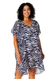 Anne Cole Womens Plus Size Zebra-Print Swim Cover Up Tunic Navy / White L/XL