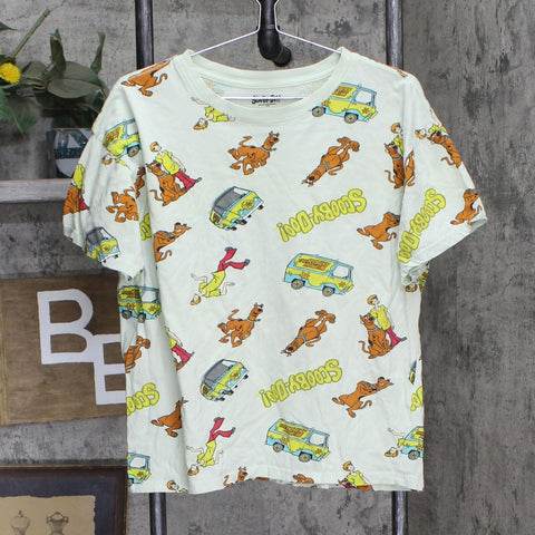 Scooby Doo! Womens All Over Print Pajama Sleep Shirt Short Sleeve Light Green L