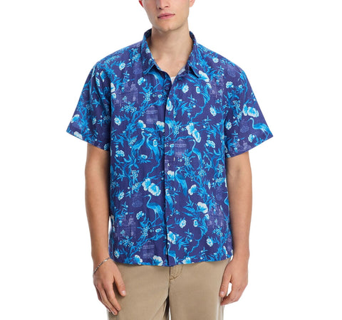 Coniglio Palm Beach Golfview Button-Up Short Sleeve Shirt Cranes Blue