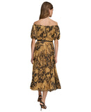 Donna Karan Womens Off-The-Shoulder Chiffon A-Line Dress Black / Fawn 14