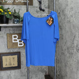 Global Chic By Iman Global Chic Cape-Sleeve Top with Keyhole Back Blue 2X