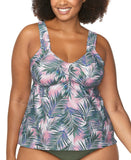Raisins Printed Tankini Swim Top with Sweetheart Neckline N840913 Pink Multi 16W