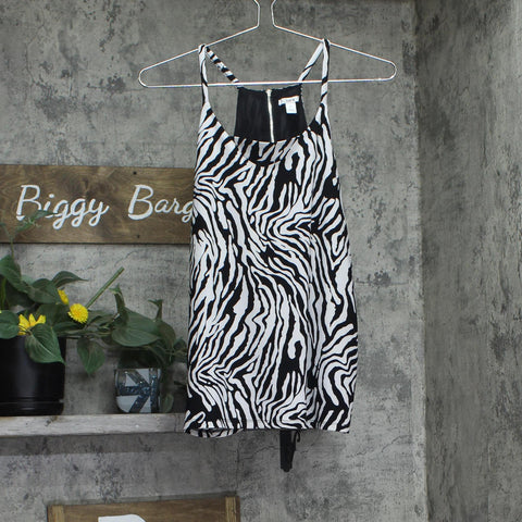 Bar III Womens Lined Printed Zip-Back Tank Top Zebra Black Multi S