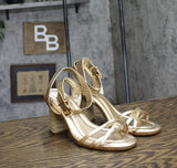 Schutz Womens High Block Sandal Alexandra Gold Yellow 6.5B