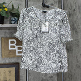 WHO WHAT WEAR Womens Tie Front Women Blouse Shirt Top Black Multi L
