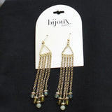 Bijoux Bar Triangle Chain Drop Beaded Dangly Earrings Gold / Blue / Green 4"